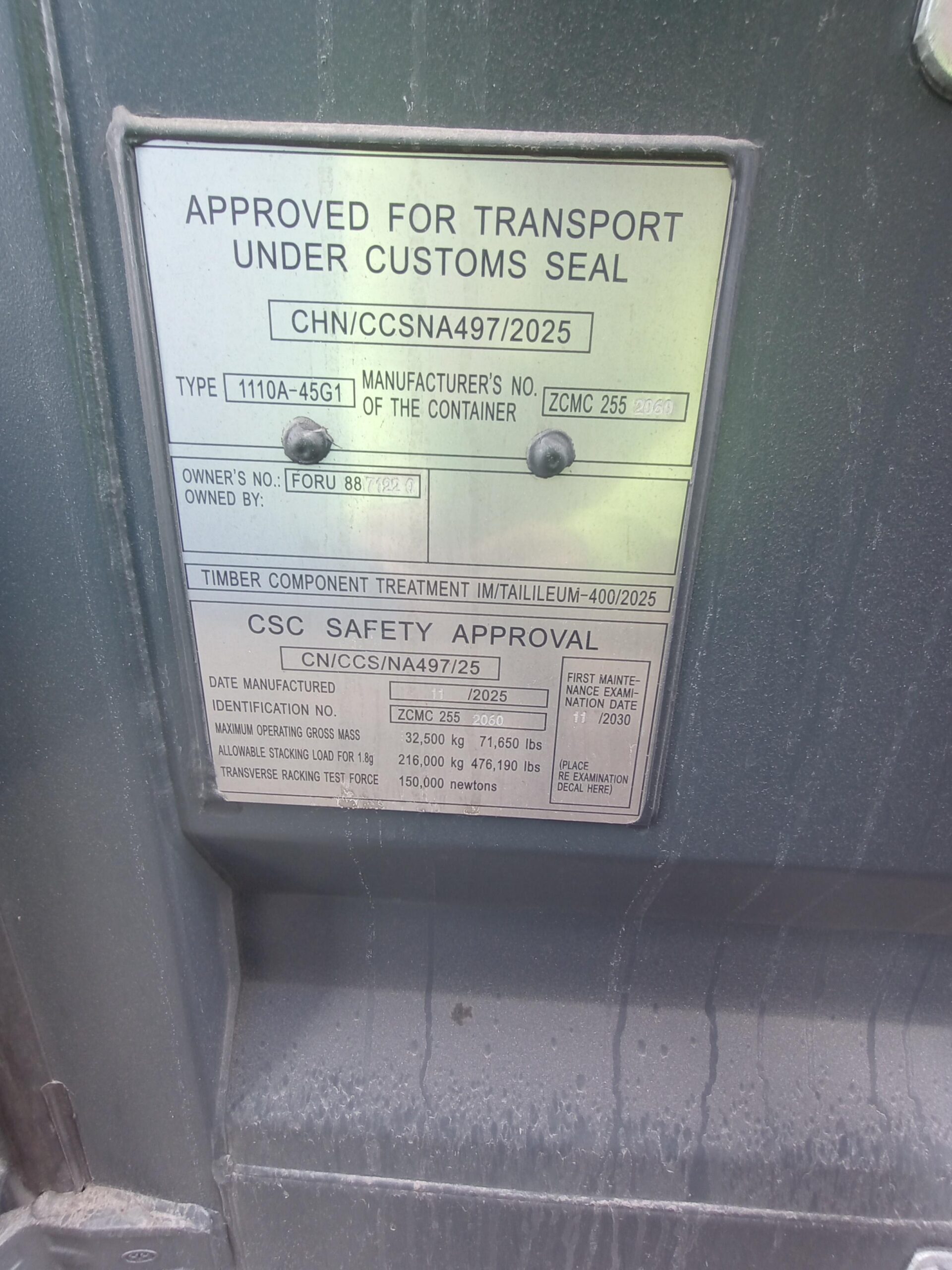 12m (40'HC) Kontener morski FORU8871220 - obrazek 3