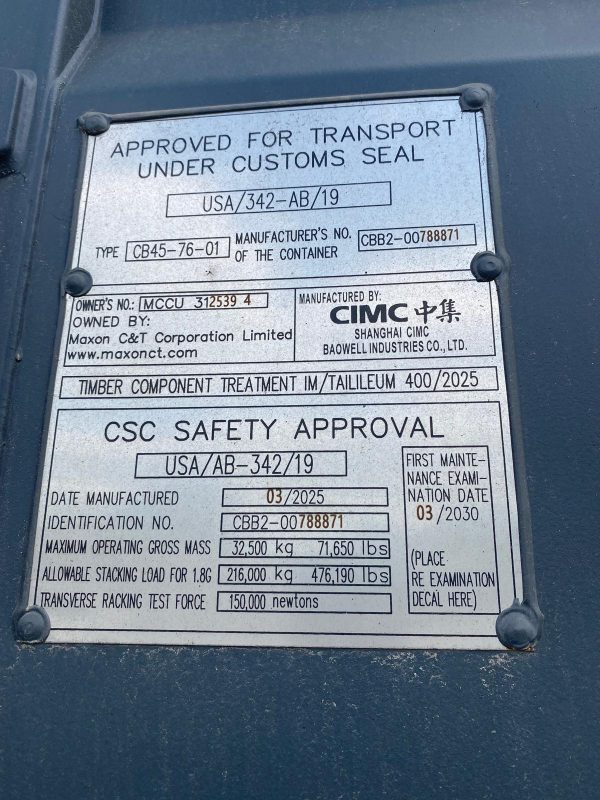 12m (40'HC) Kontener Morski MCCU3125394 - obrazek 4