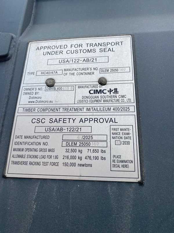12m (40'HC) Kontener Morski DMRU4004138 - obrazek 3