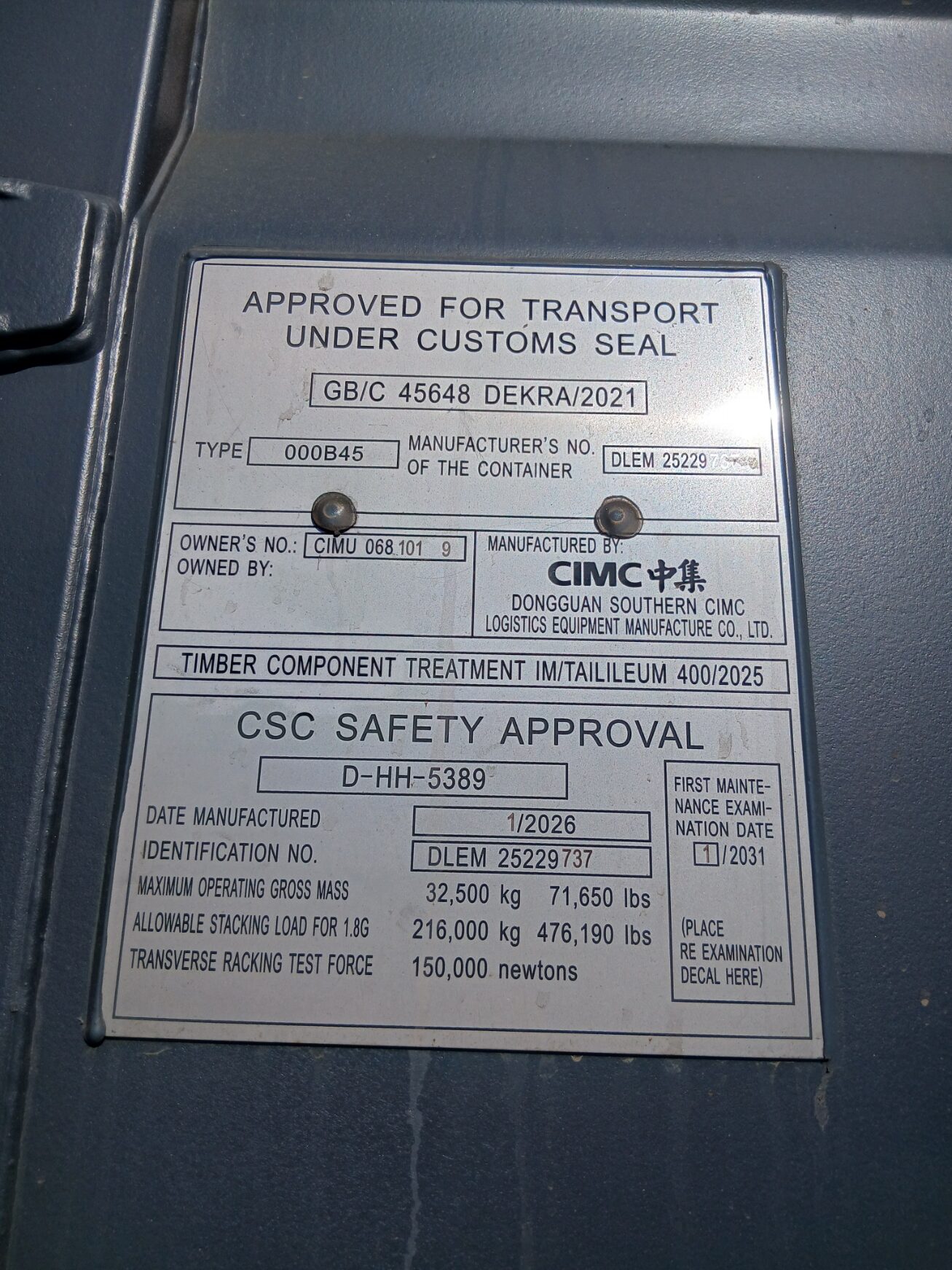 12m (40'HC) Kontener morski CIMU0681019 - obrazek 5