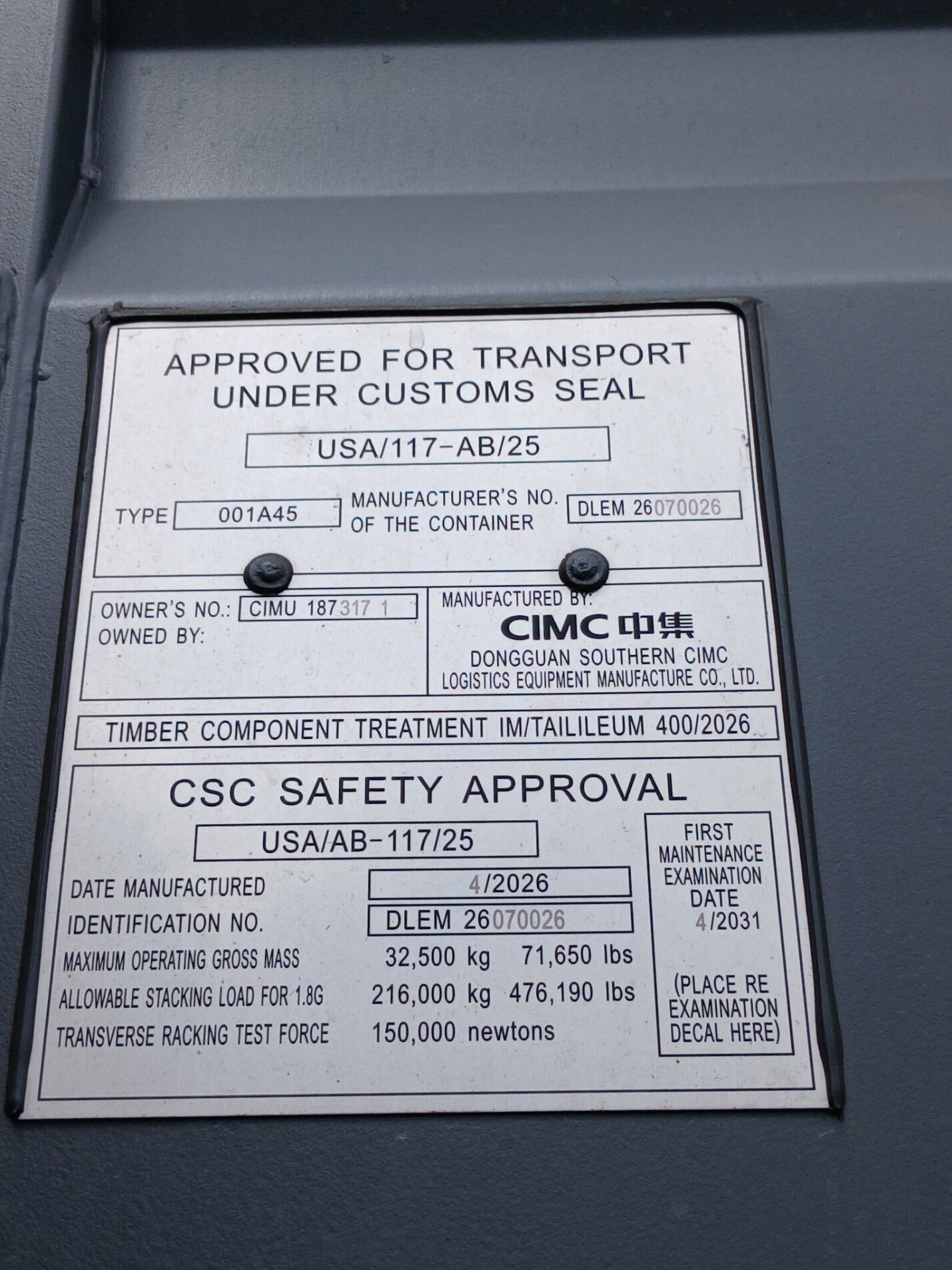 Kontener morski 12m (40'HC) CIMU1873171 - obrazek 5