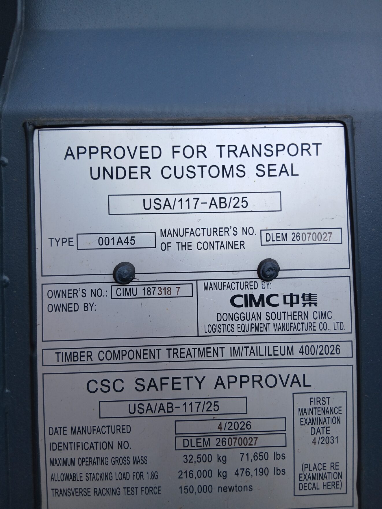 Kontener morski 12m (40'HC) CIMU1873187 - obrazek 2