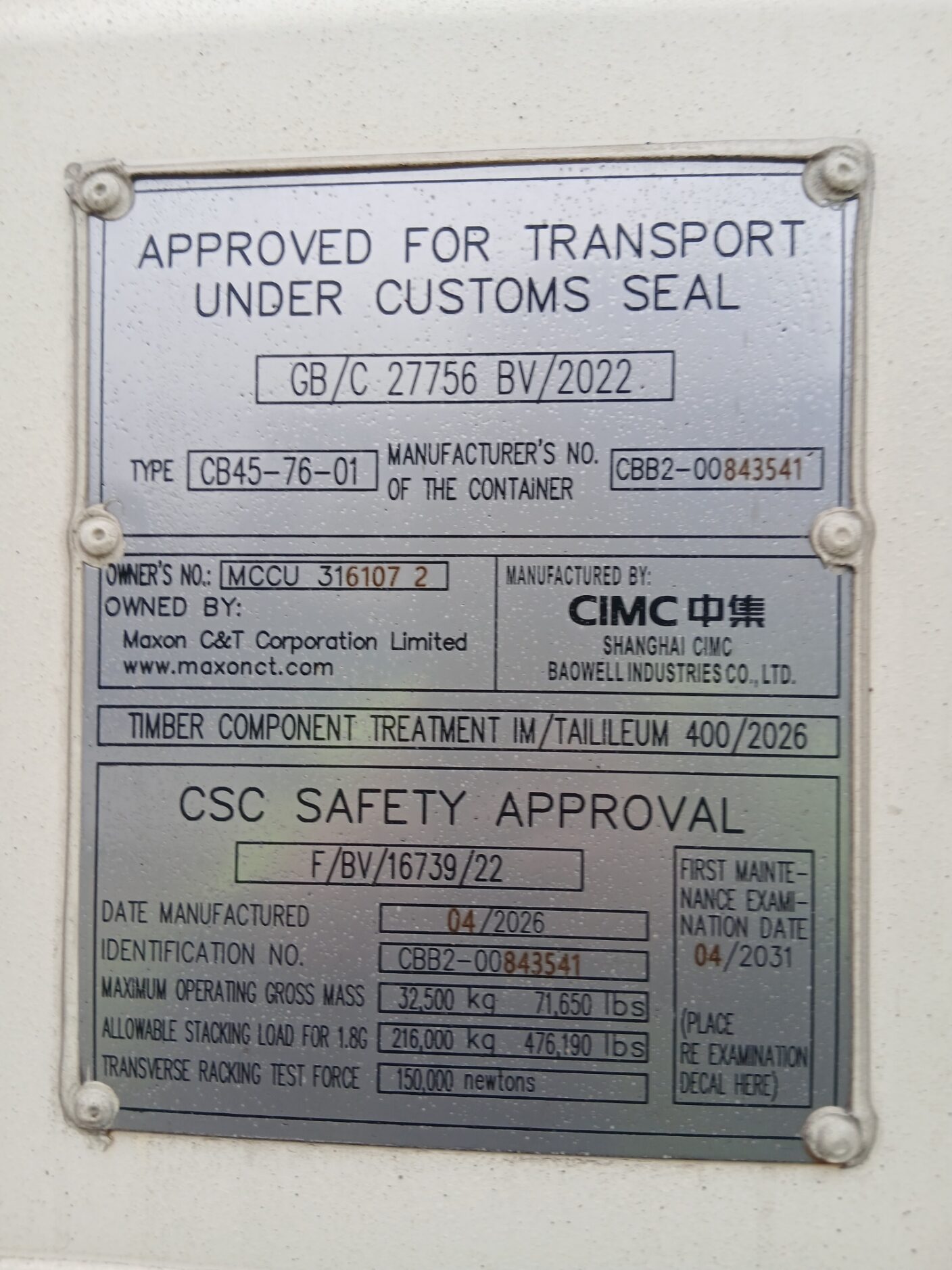 Kontener morski 12m (40'HC) MCCU3161072 - obrazek 5