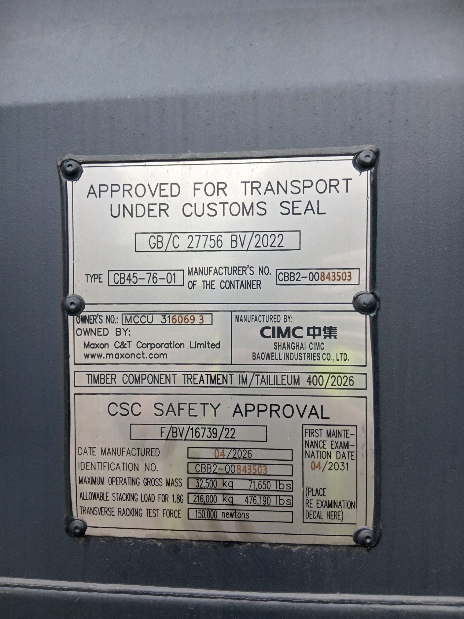 Kontener morski 12m (40'HC) MCCU3160693 - obrazek 7