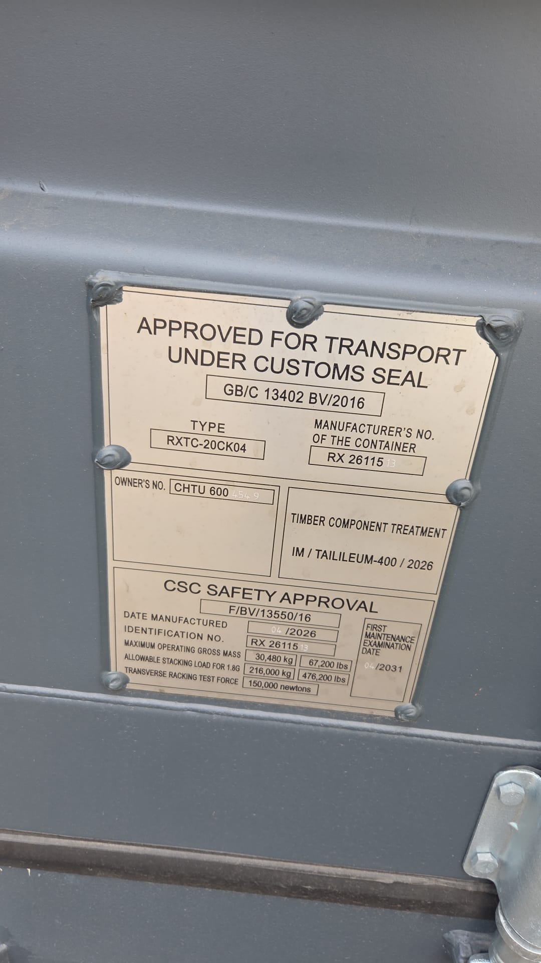 Kontener morski 6m (20'DC) Full Open Side CHTU6004549 - obrazek 3