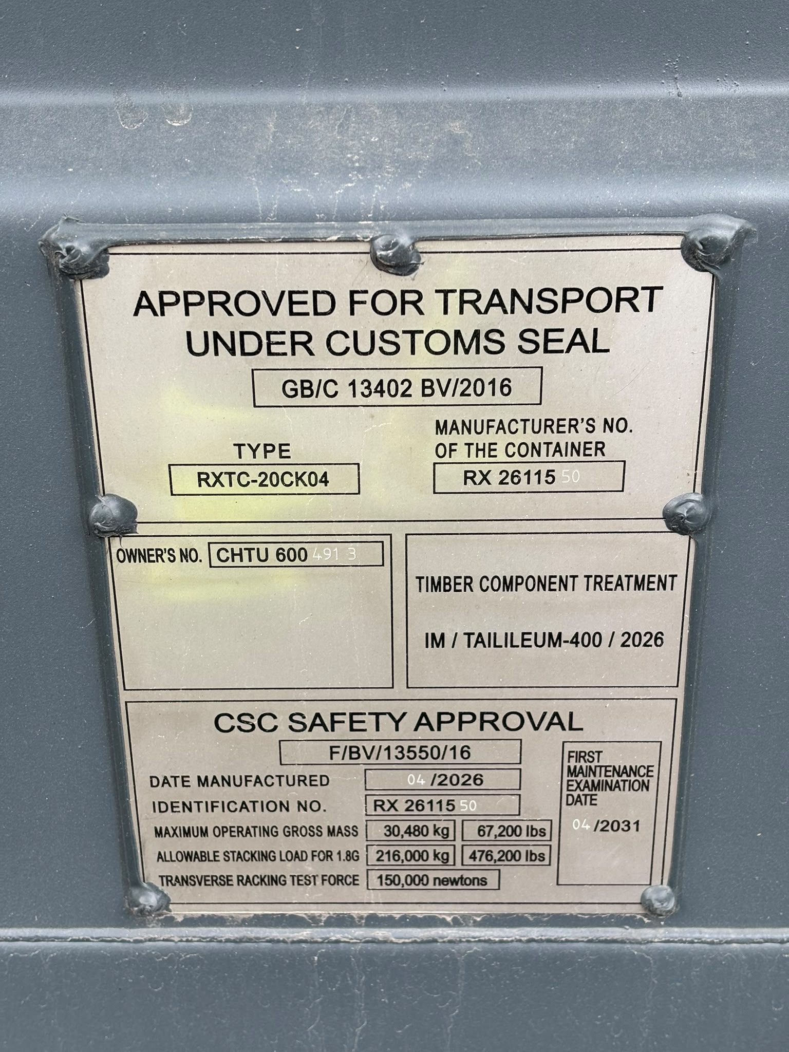 Kontener morski 6m (20'DC) Full Open Side CHTU6004913 - obrazek 4