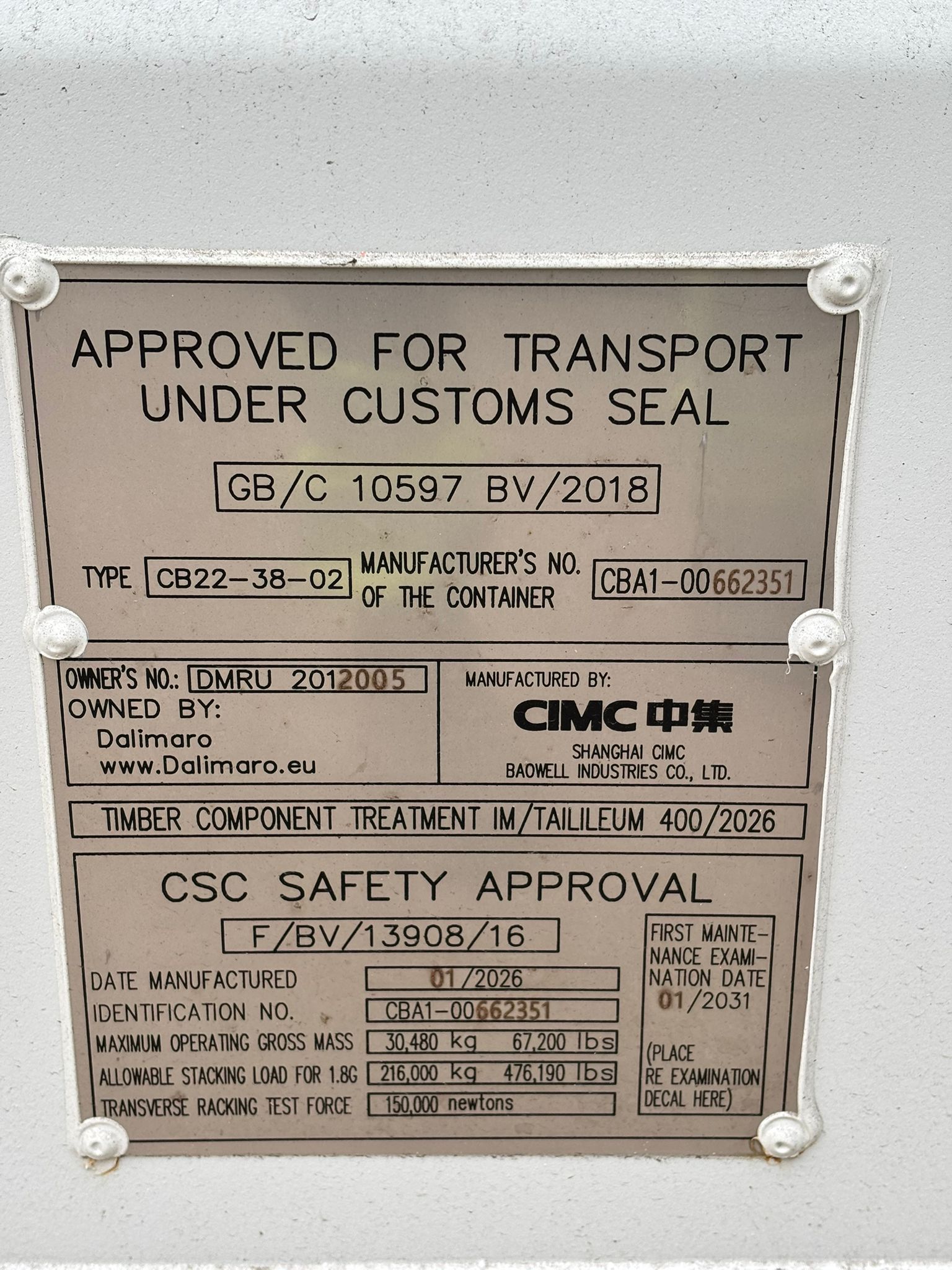 6m (20'DC) Kontener Morski DMRU2012005 - obrazek 5