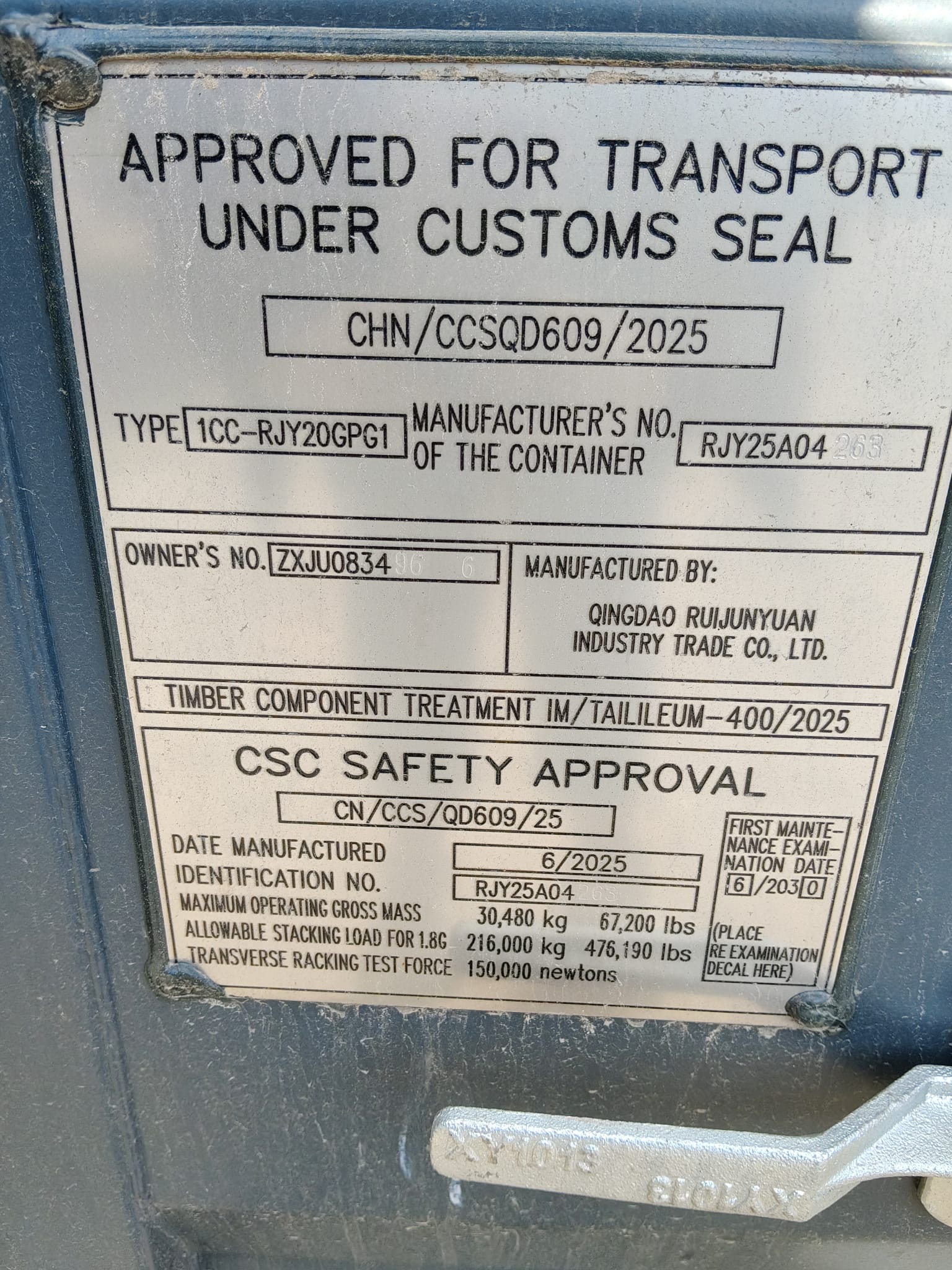 6m (20'DC) Kontener Morski ZXJU0834966 - obrazek 3