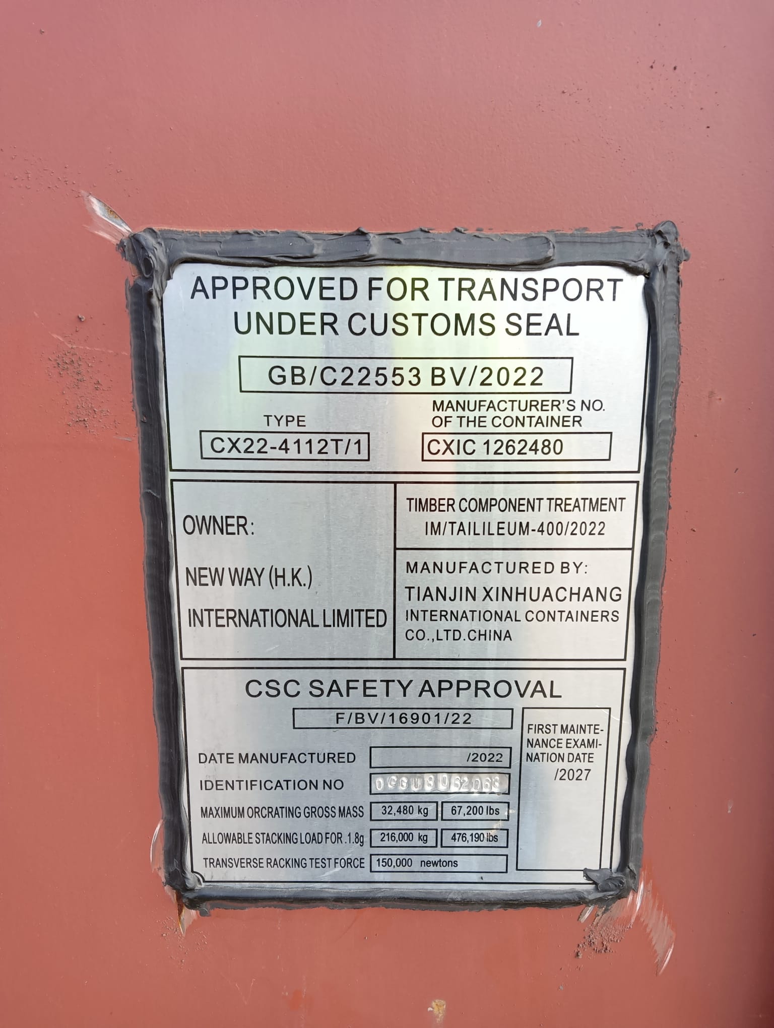 12m (40'HC) Kontener morski OCGU8062063 - obrazek 3