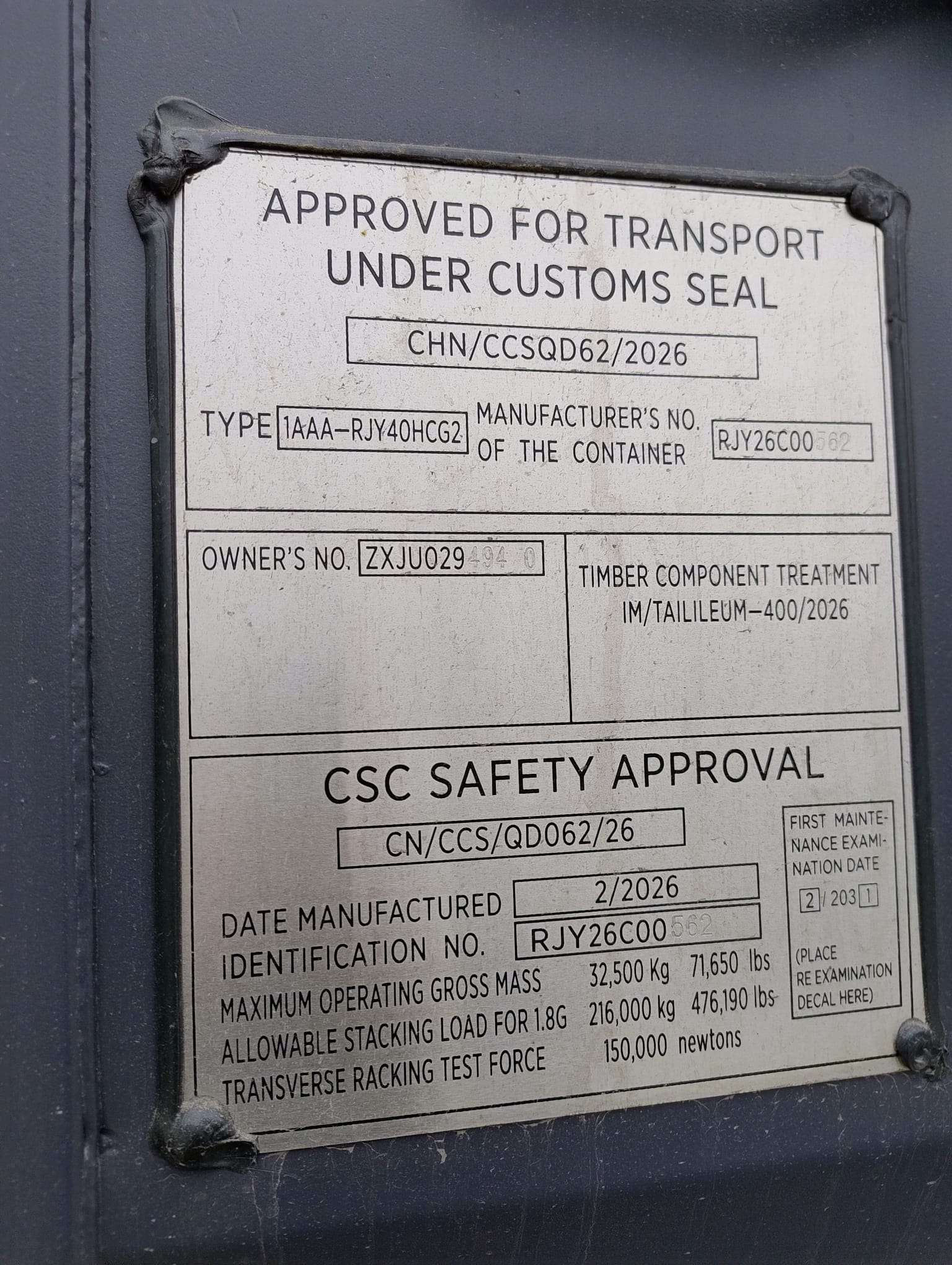 12m (40'HC) Kontener morski ZXJU0294940 - obrazek 5