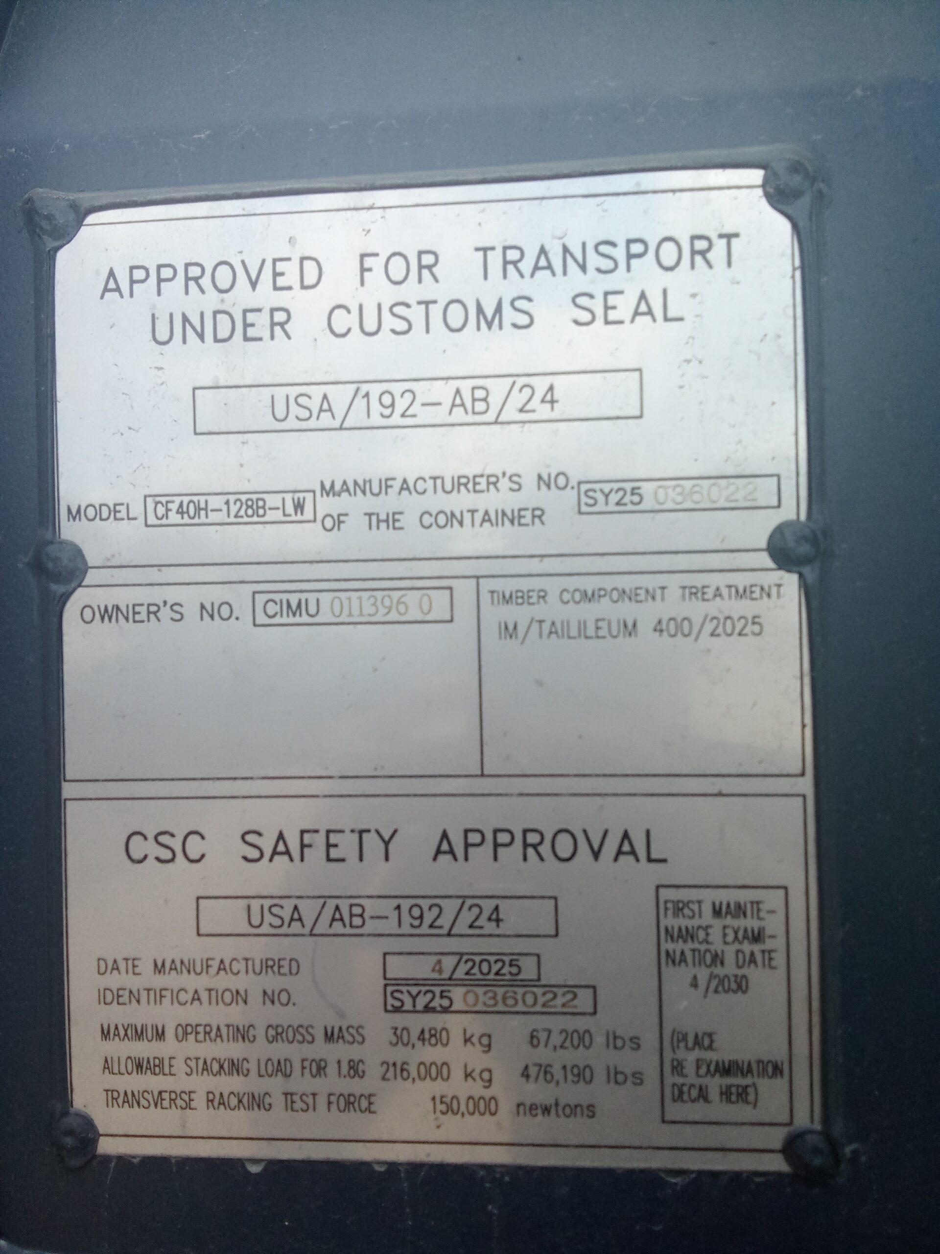 12m (40'HC) Kontener morski CIMU0113960 - obrazek 6