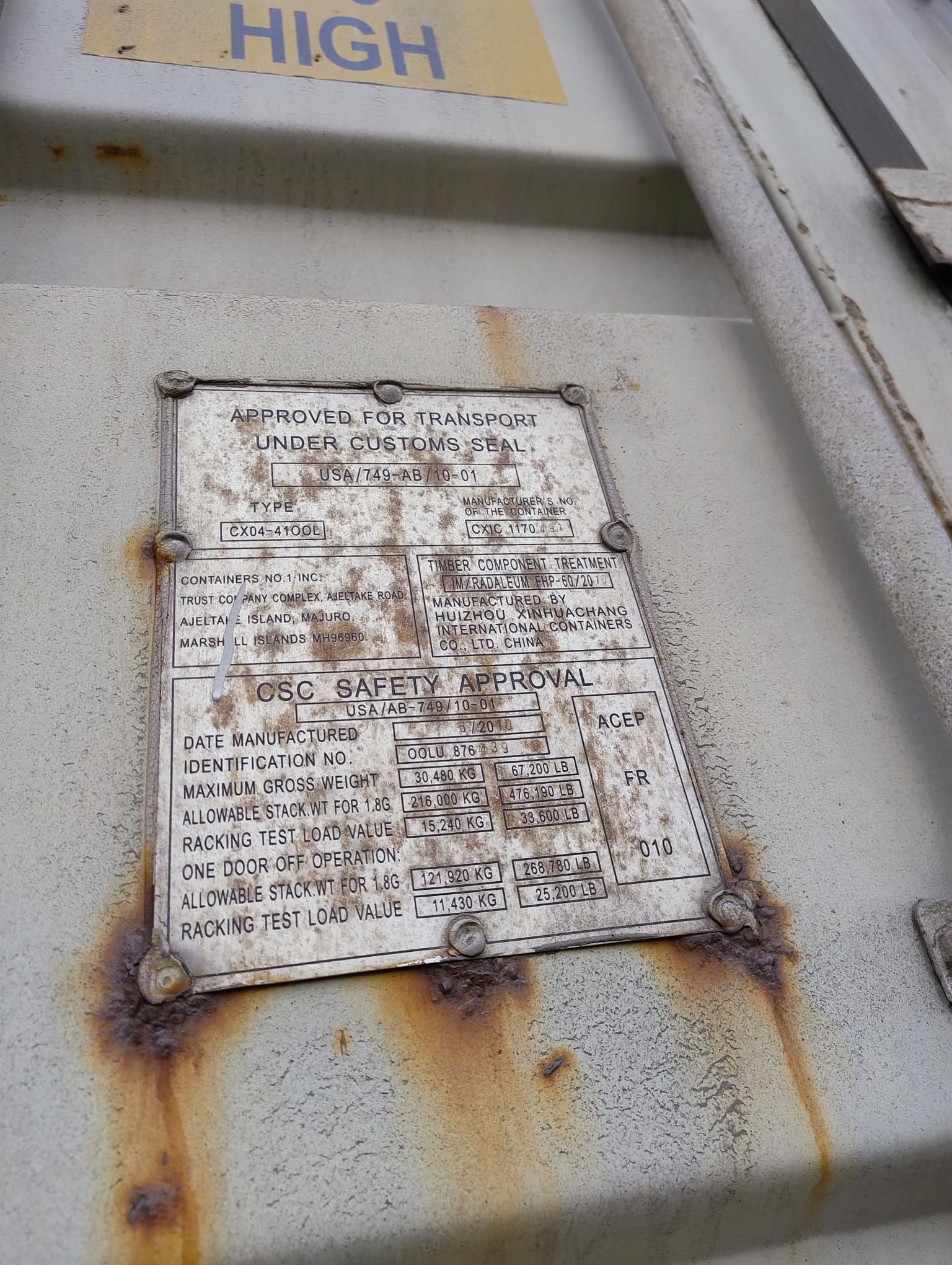 12m (40'HC) Kontener morski OOLU8764390 - obrazek 3