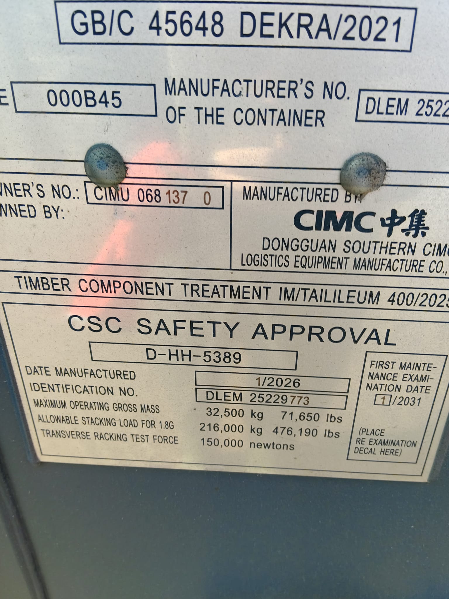 12m (40'HC) Kontener morski CIMU0681370 - obrazek 6