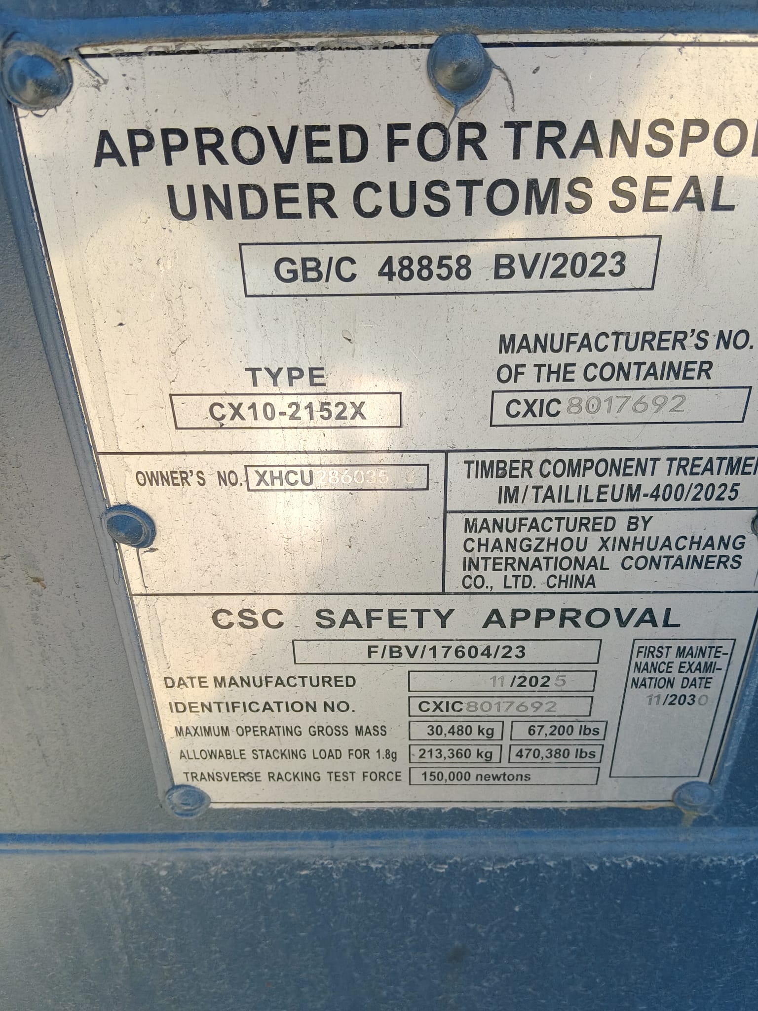 6m (20'HC) Kontener morski XHCU2860352 - obrazek 2