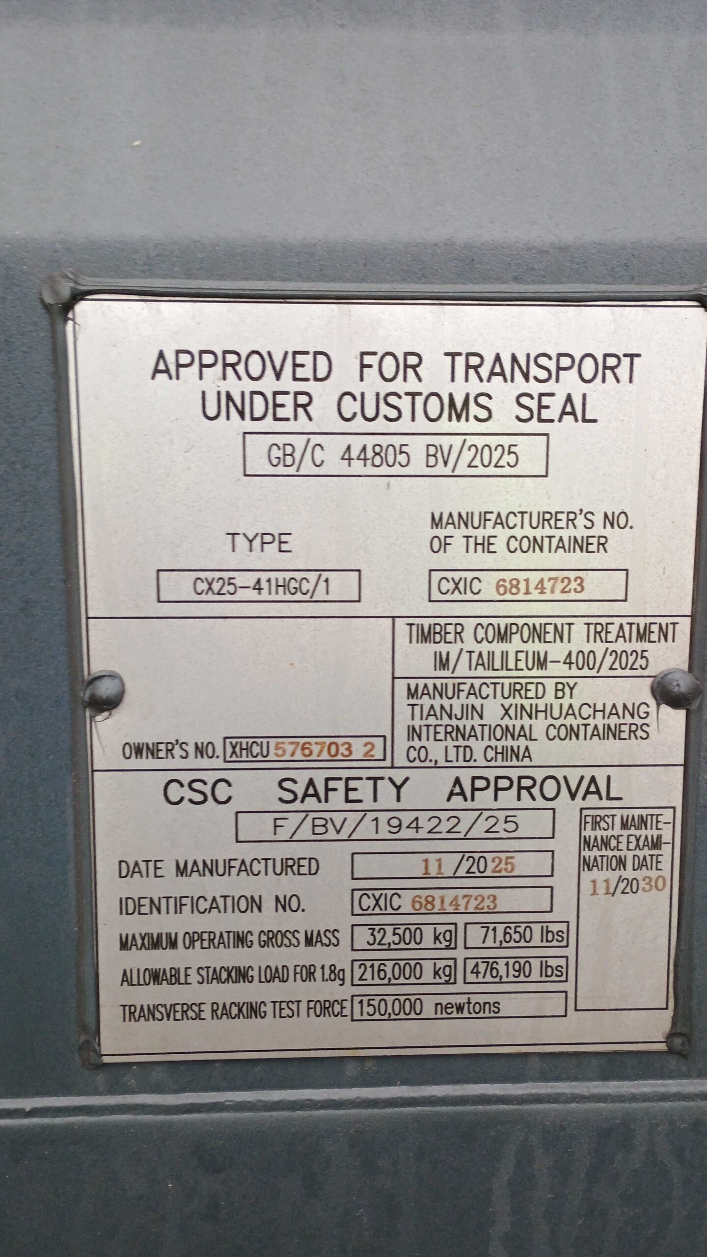 12m (40'HC) Kontener morski XHCU5767032 - obrazek 3